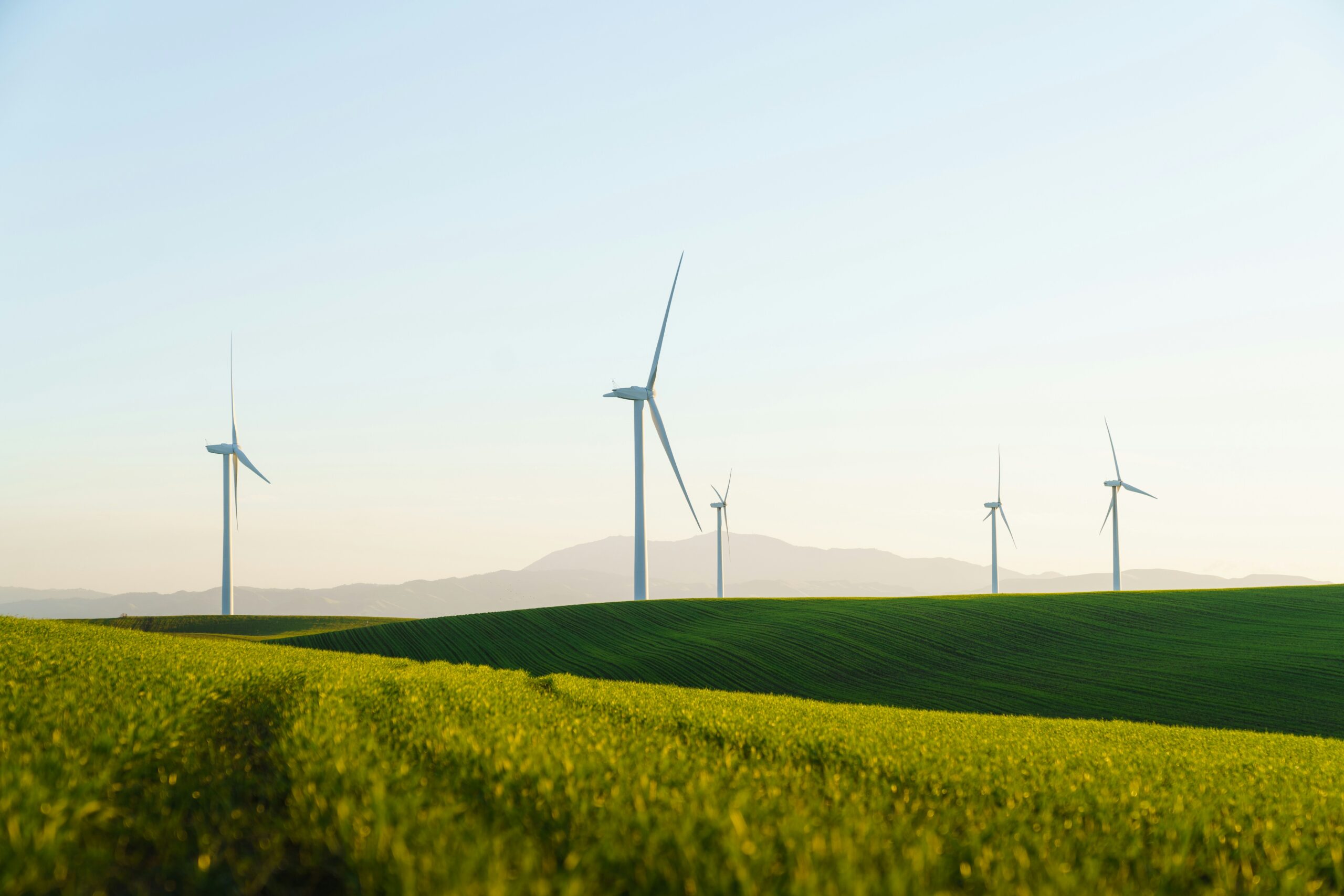 Wind turbines generating renewable energy for corporate Scope 2 emissions reporting